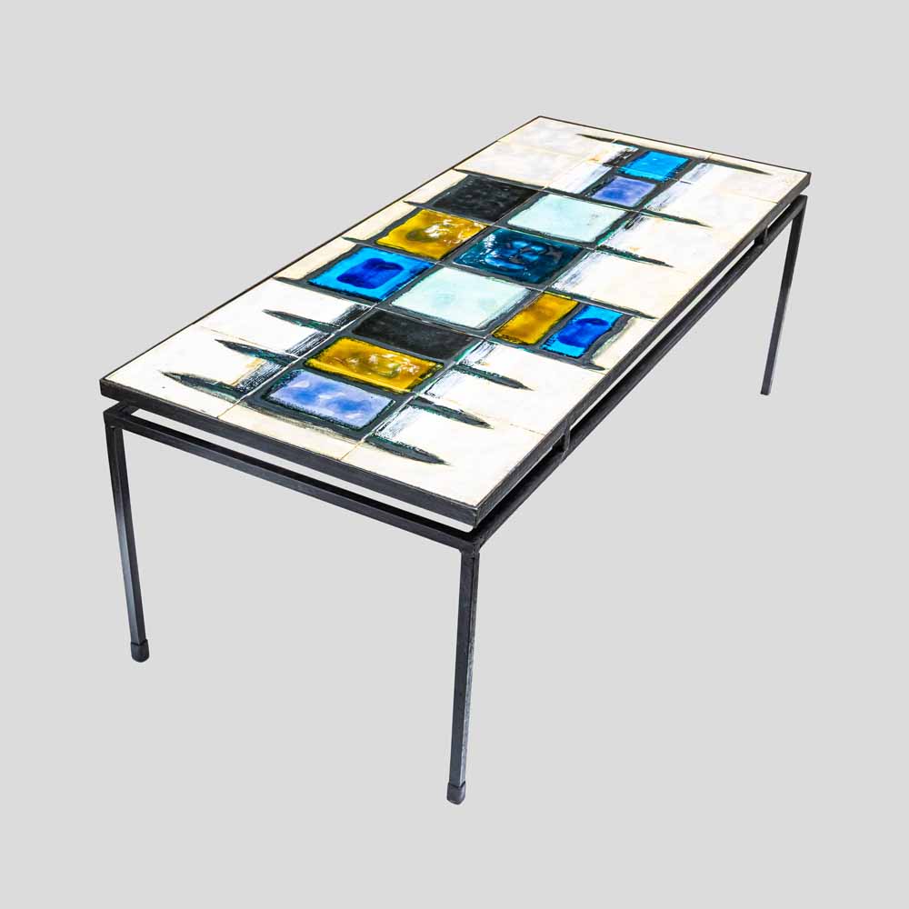 V. Belarti abstract ceramic top on wrought iron structure coffee table – FM2267 (7)