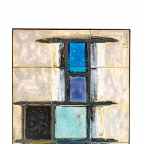 J. Belarti abstract ceramic top on wrought iron structure coffee table