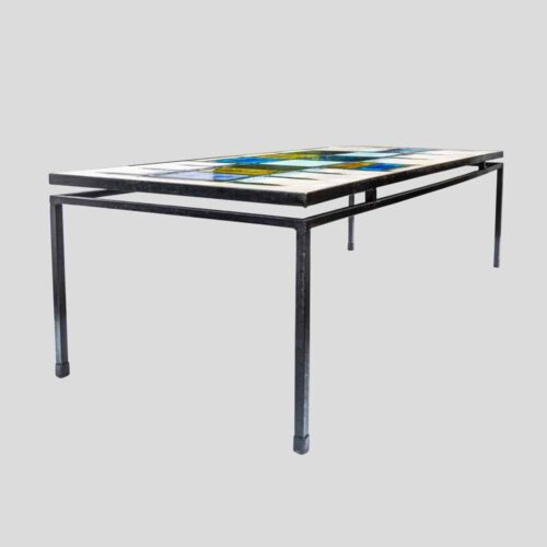 J. Belarti abstract ceramic top on wrought iron structure coffee table