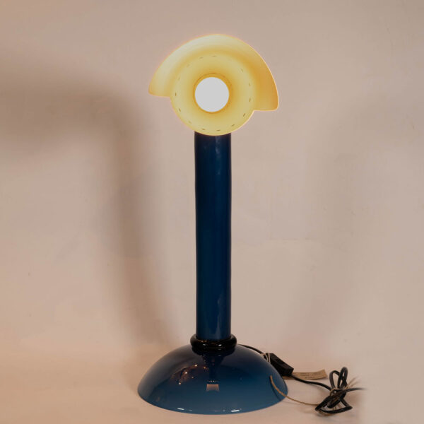 Vintage Murano blue glass and brass shade table lamp
