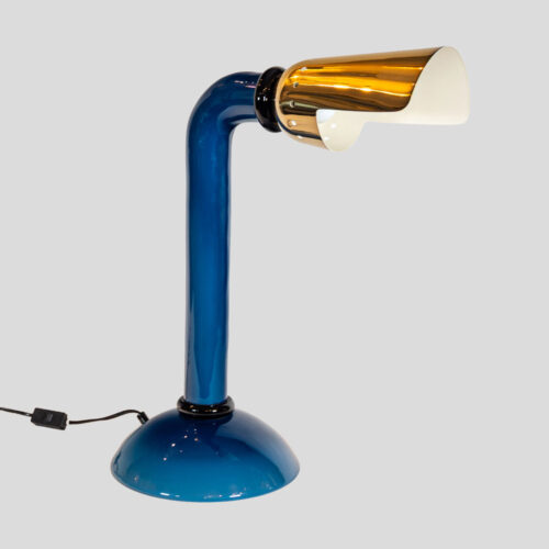 Vintage Murano blue glass and brass shade table lamp