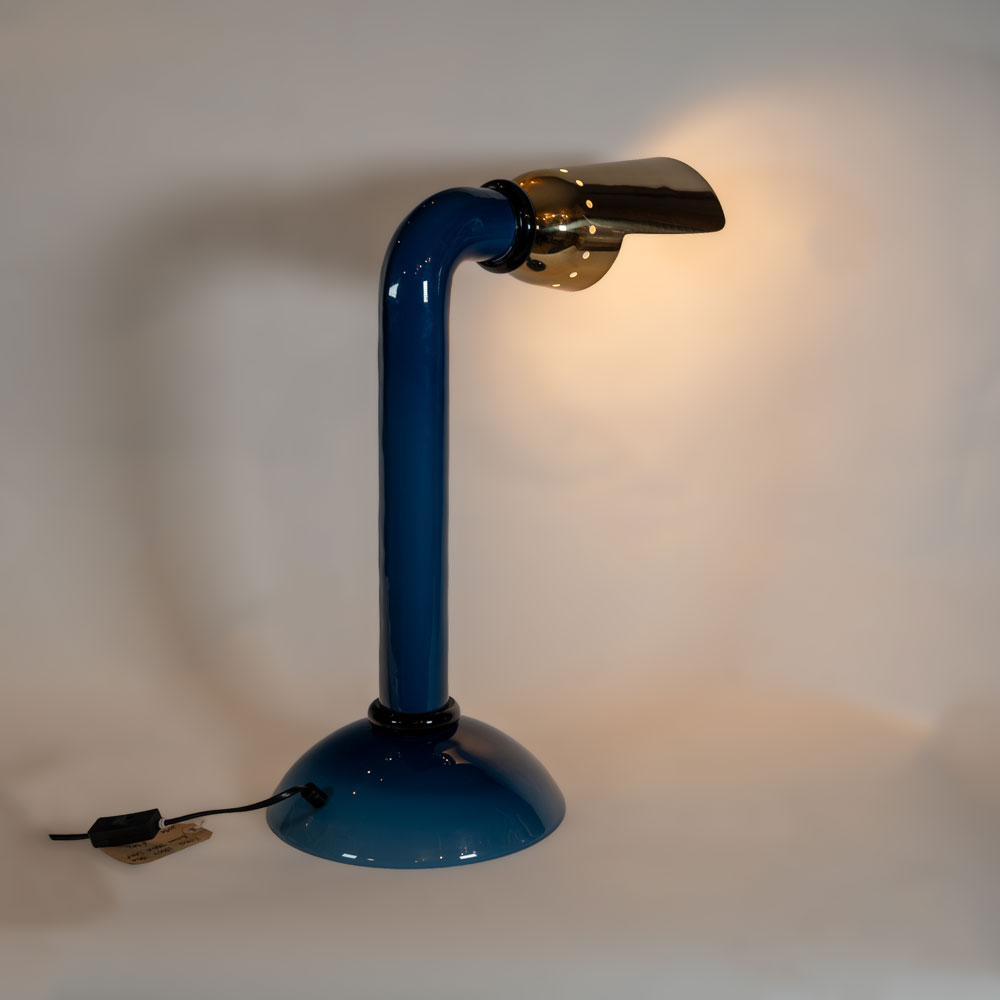 Vintage Murano blue glass and brass shade table lampFM49 (9)