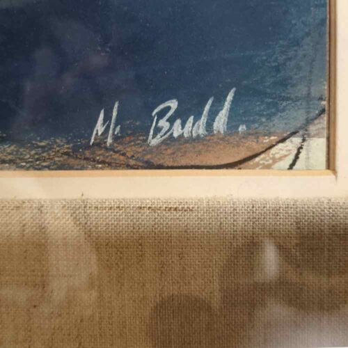 Large mix media multicolor abstract painting Signed M. Budd