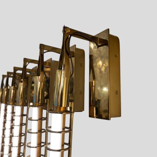 Pair of Albini brass rings tube wall lights