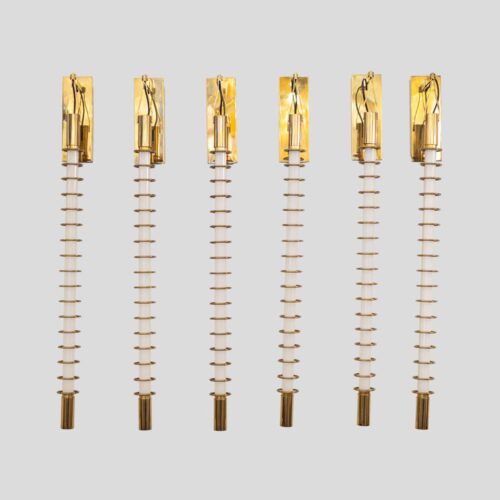 Pair of Albini brass rings tube wall lights