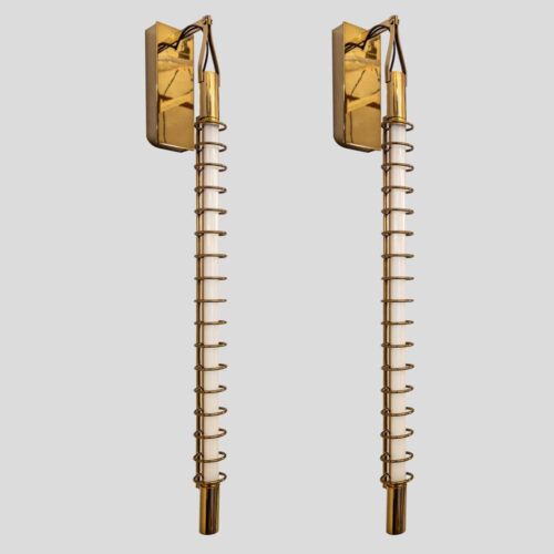 Pair of Albini brass rings tube wall lights
