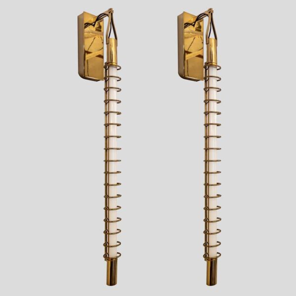 Pair of Albini brass rings tube wall lights