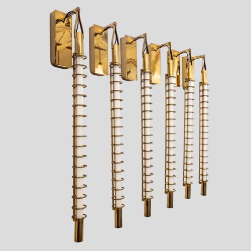 Pair of Albini brass rings tube wall lights