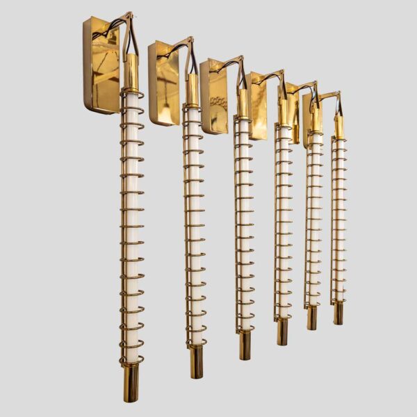 Pair of Albini brass rings tube wall lights