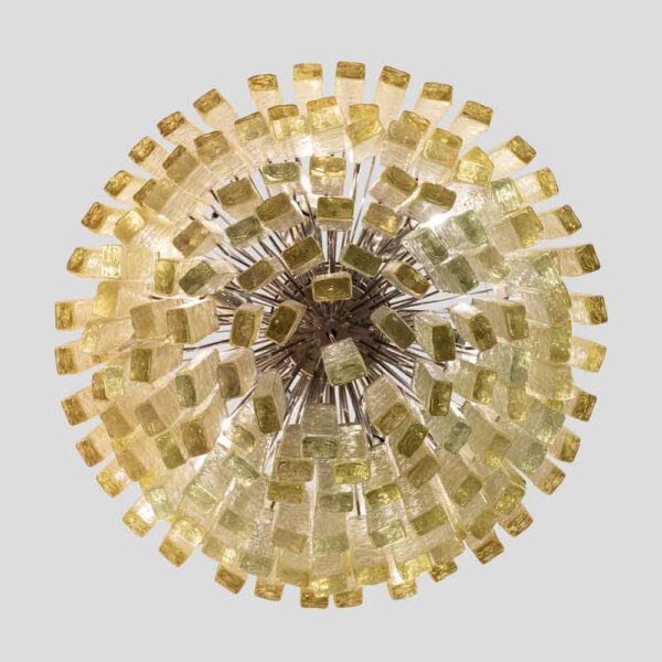 Venini olive green Martellate Murano glass rod ceiling light