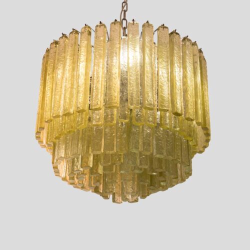 Venini olive green Martellate Murano glass rod ceiling light