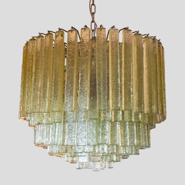 Venini olive green Martellate Murano glass rod ceiling light