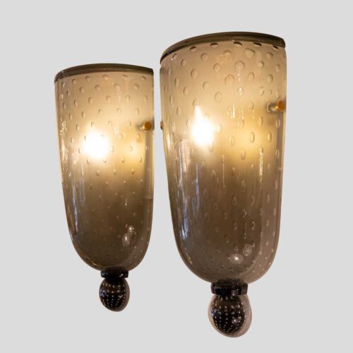 Pair of smoke grey glass wall lights Seguso attributed design