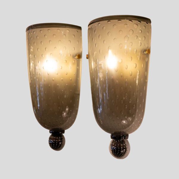 Pair of smoke grey glass wall lights Seguso attributed design