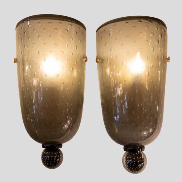 Pair of smoke grey glass wall lights Seguso attributed design