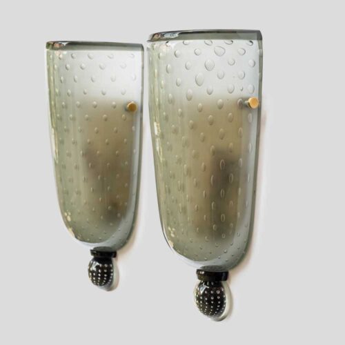 Pair of smoke grey glass wall lights Seguso attributed design