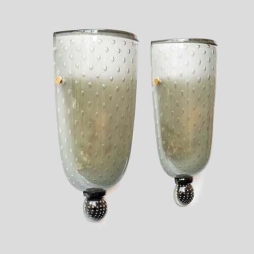 Pair of smoke grey glass wall lights Seguso attributed design