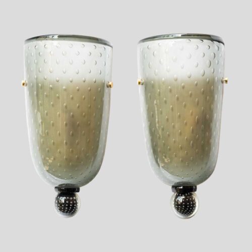 Pair of smoke grey glass wall lights Seguso attributed design