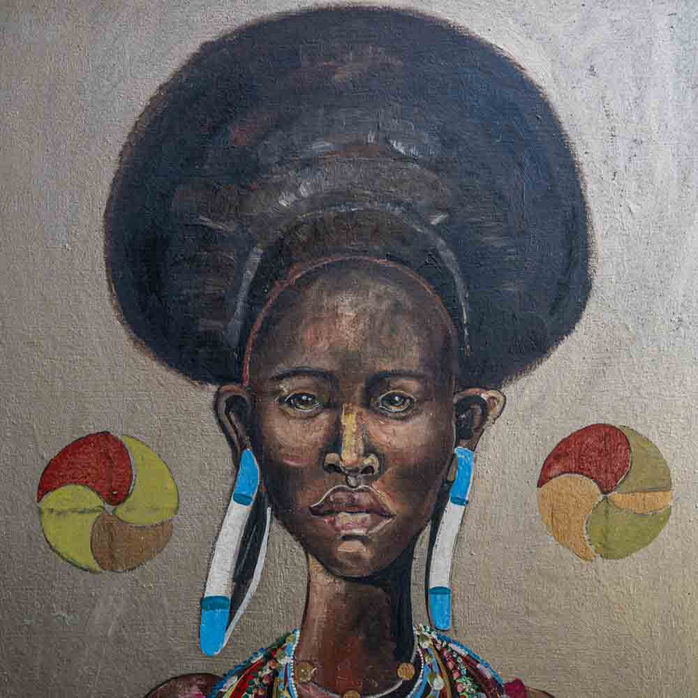 An oil painting of a portrait of an African tribal lady by Etiennette Johan-FM694 (1)