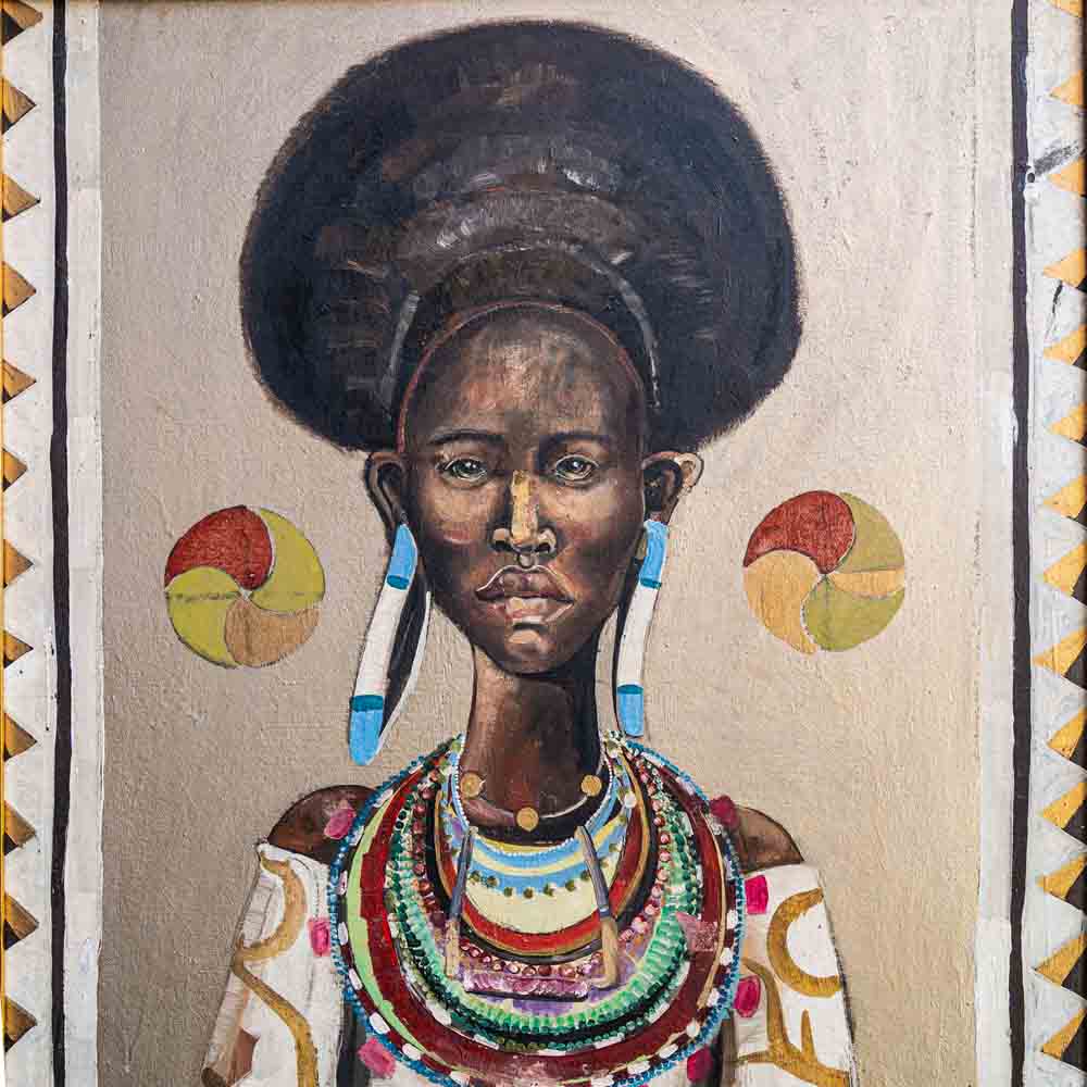 An oil painting of a portrait of an African tribal lady by Etiennette Johan-FM694 (7)