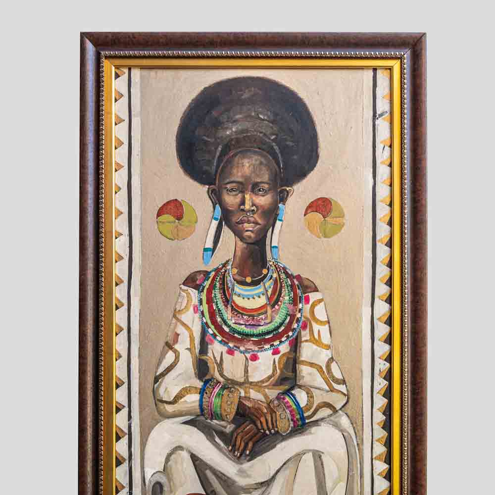 An oil painting of a portrait of an African tribal lady by Etiennette Johan-FM694 (8)