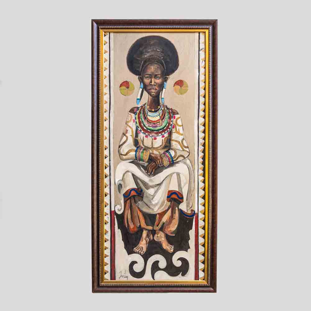 An oil painting of a portrait of an African tribal lady by Etiennette Johan-FM694