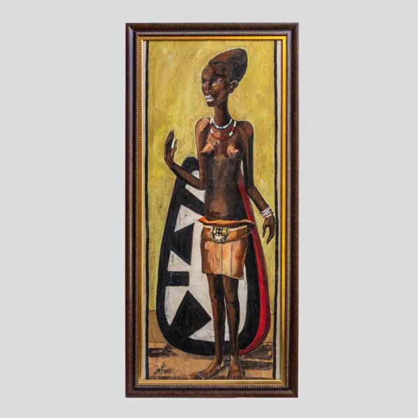 An oil painting of anAfrican tribal lady by Etiennette Johan