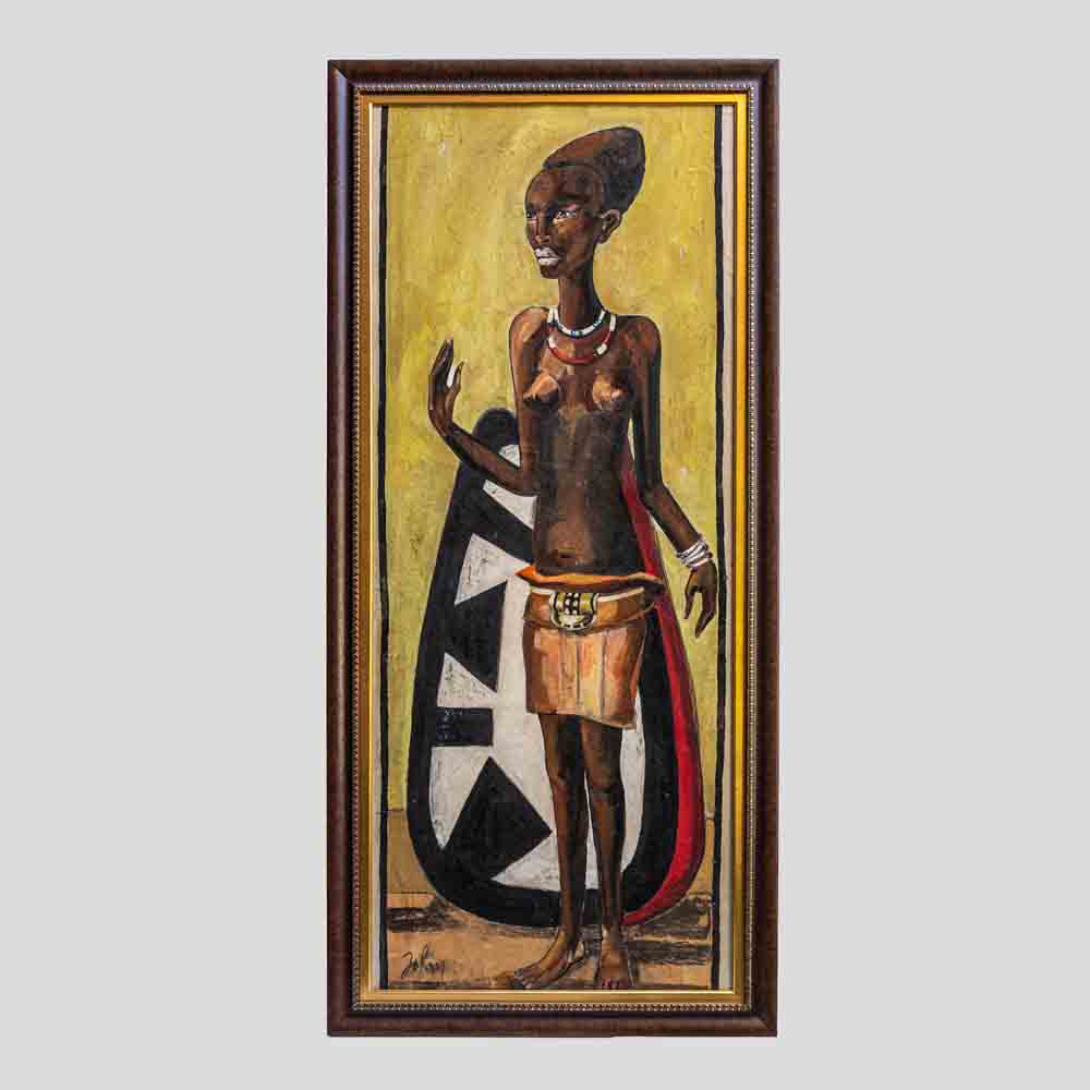 An oil painting of anAfrican tribal lady by Etiennette Johan-FM692 (1)