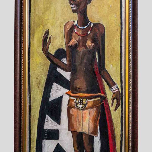 An oil painting of anAfrican tribal lady by Etiennette Johan