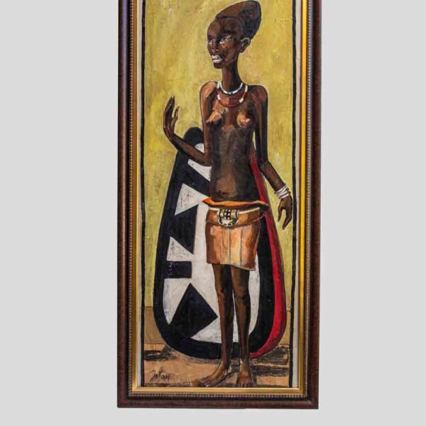 An oil painting of anAfrican tribal lady by Etiennette Johan