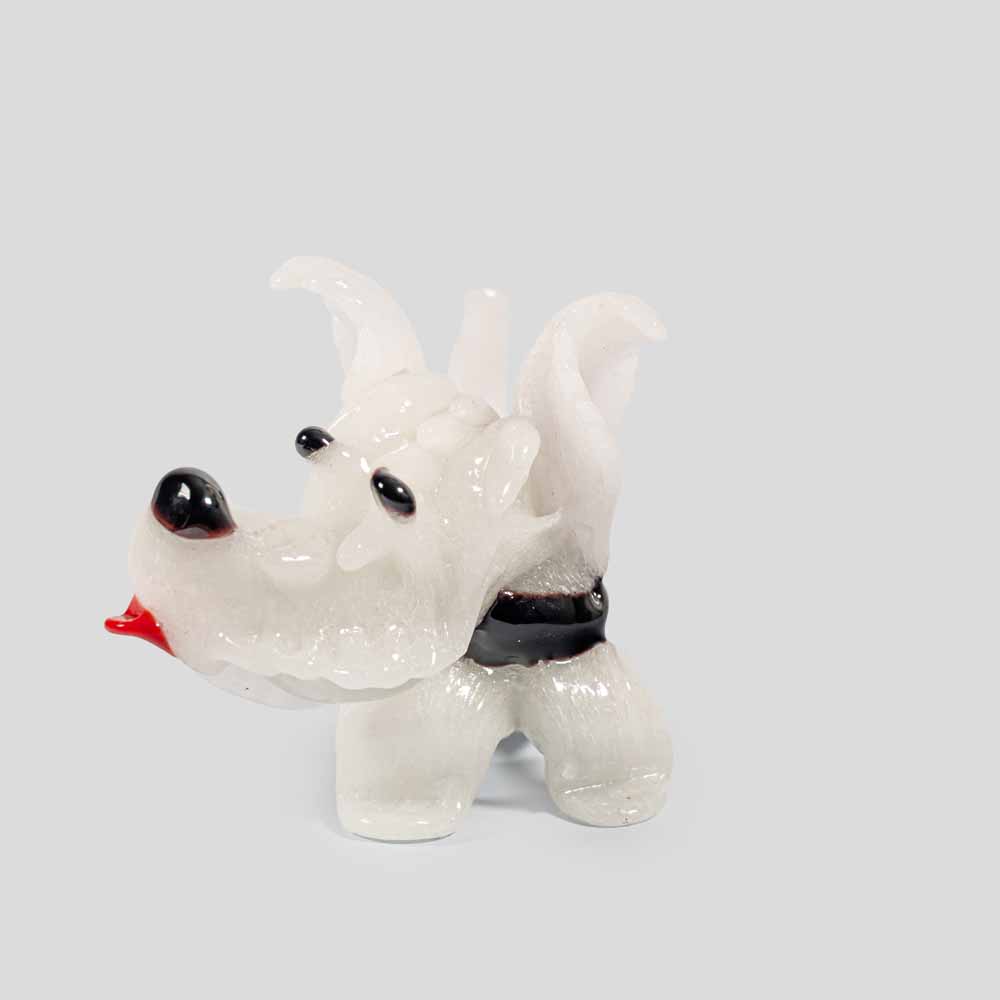 Barovier & Toso White Murano glass Scottish sausage terrier dog figurine-FM2337 (13)