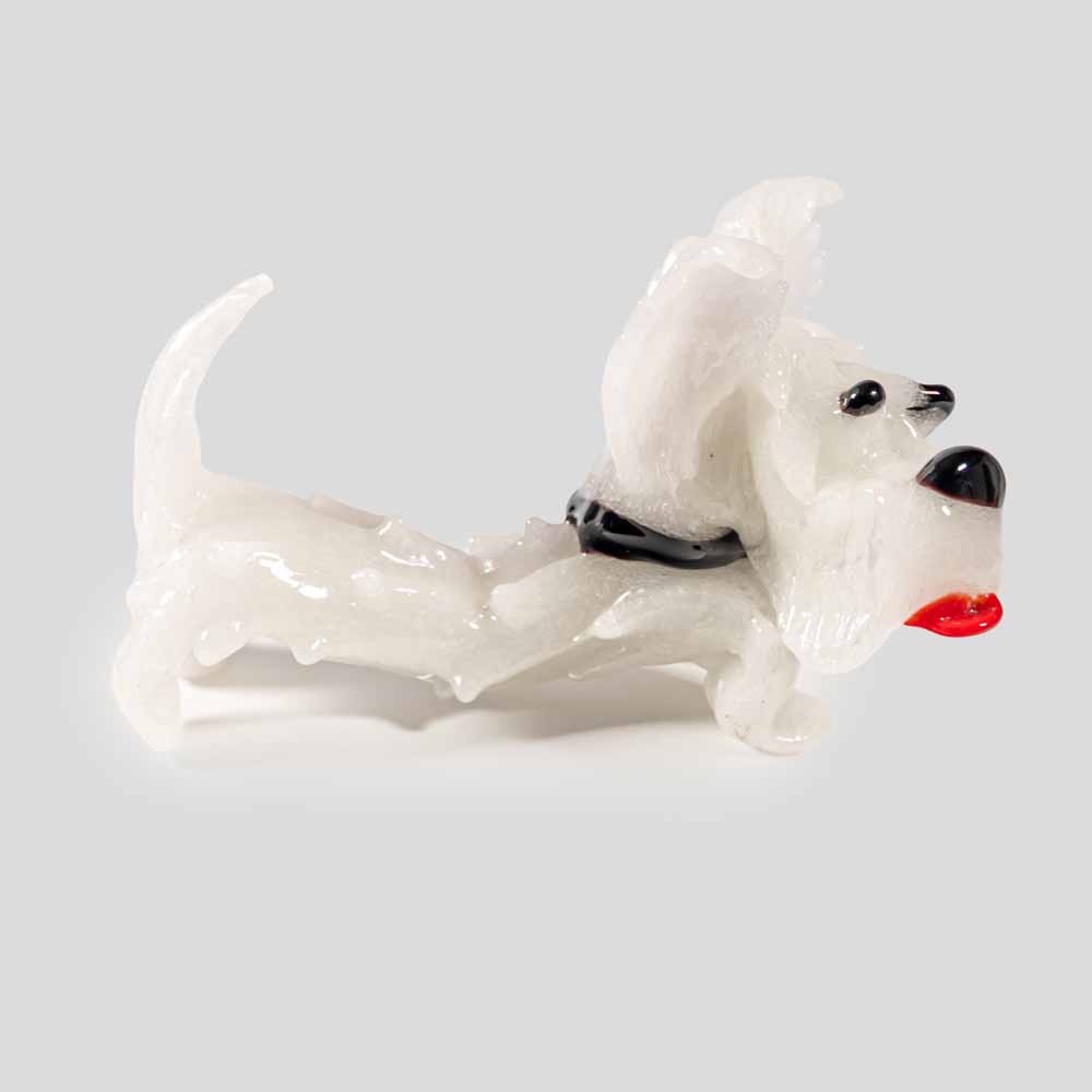 Barovier & Toso White Murano glass Scottish sausage terrier dog figurine-FM2337 (2)
