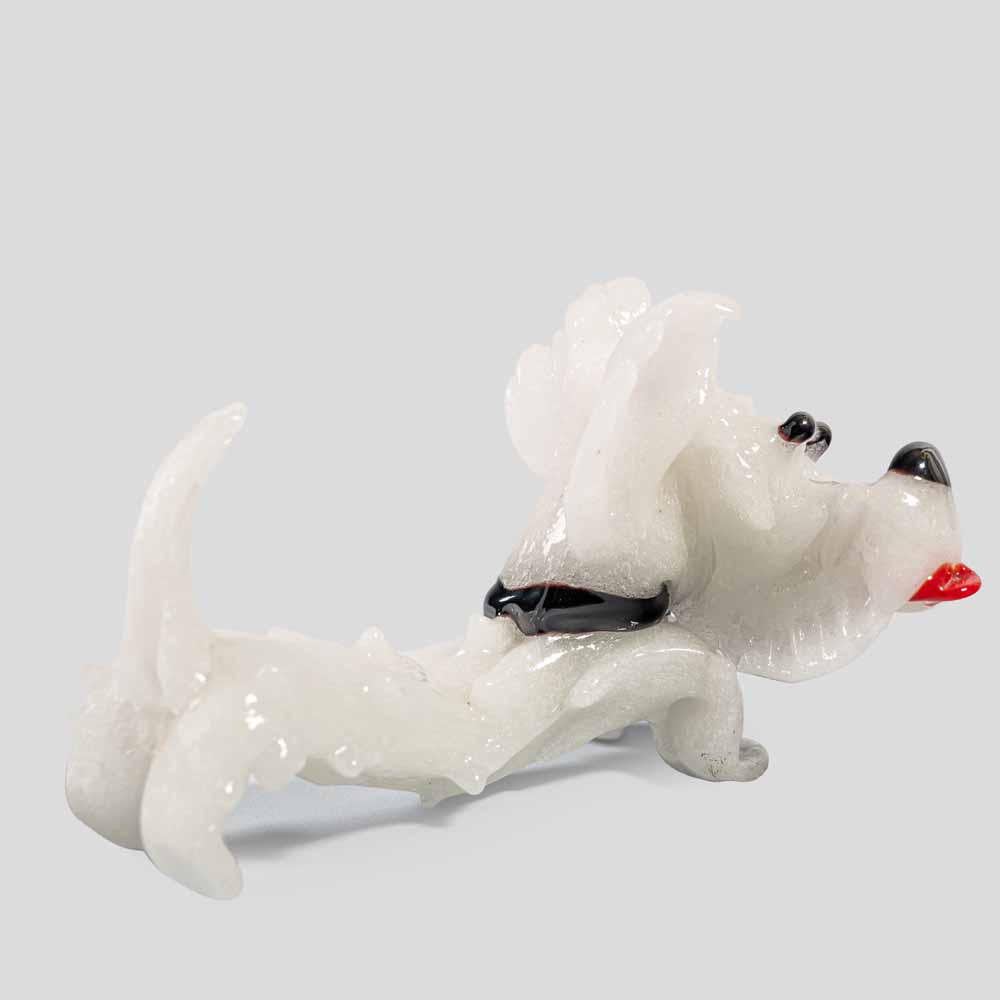 Barovier & Toso White Murano glass Scottish sausage terrier dog figurine-FM2337 (6)