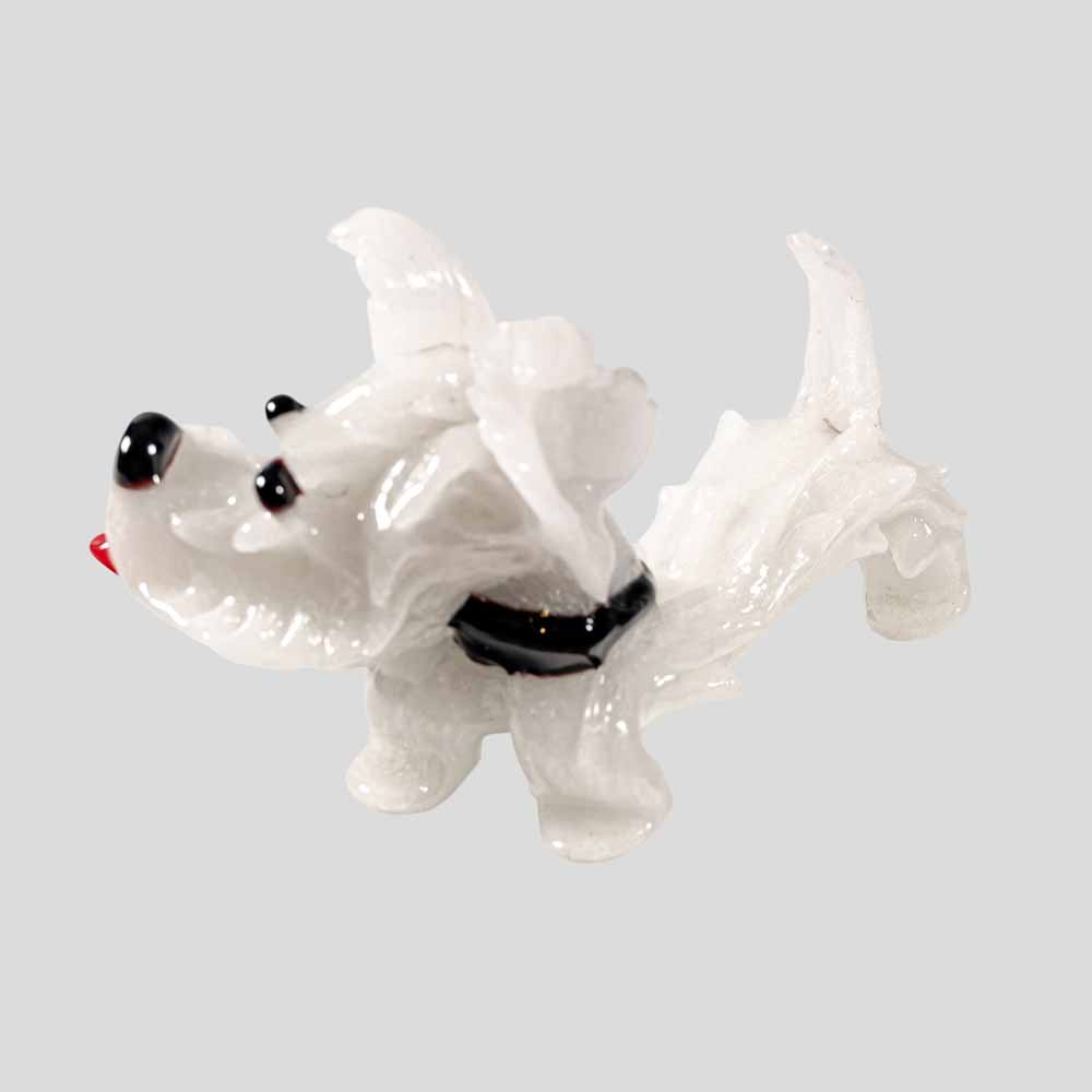 Barovier & Toso White Murano glass Scottish sausage terrier dog figurine-FM2337 (7)