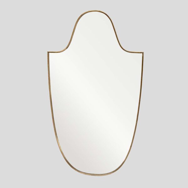Large vintage Italian design shield shaped brass mirror
