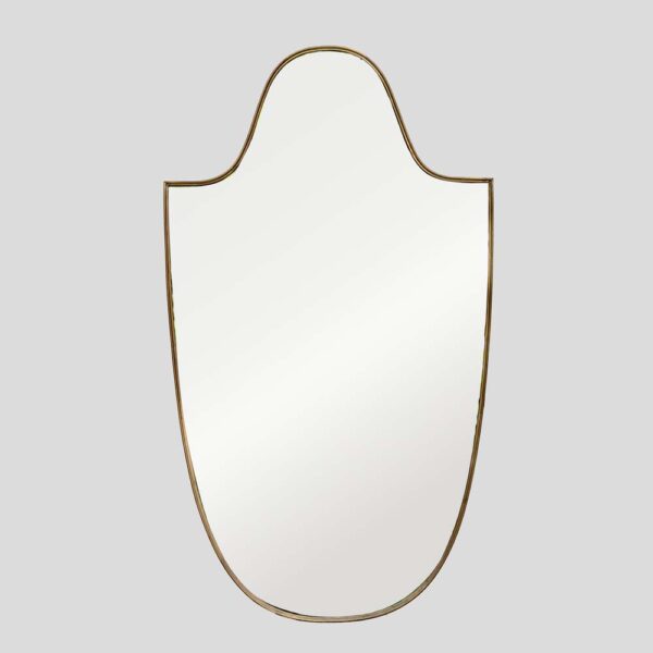 Large vintage Italian design shield shaped brass mirror