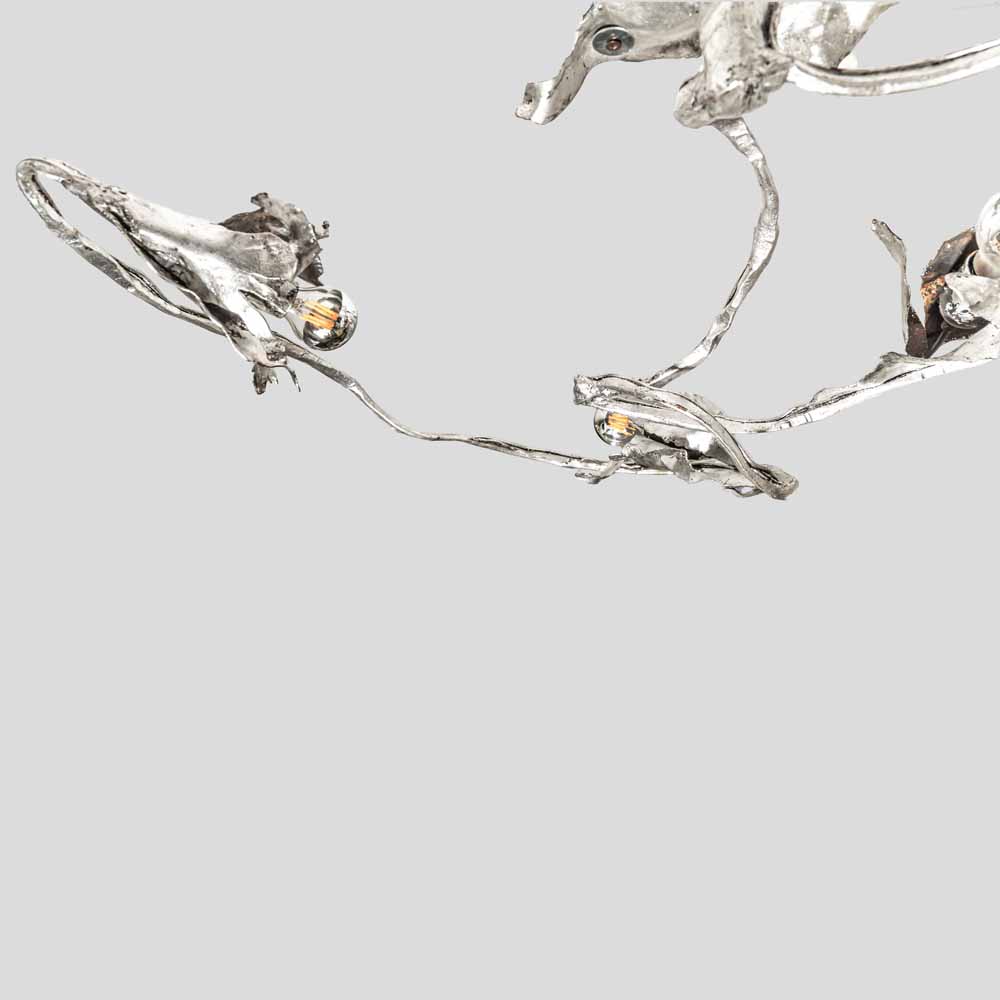 Unique sculptural Silver wrought iron wall or ceiling light by Salvino Marsura-FM2548 (1)