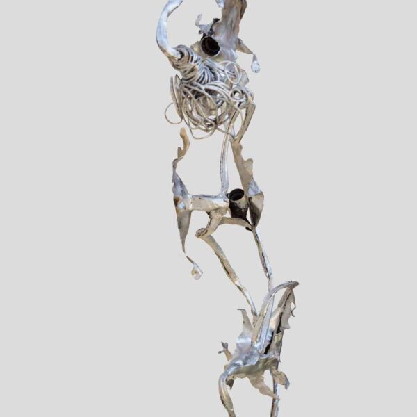 Unique sculptural Silver wrought iron wall or ceiling light by Salvino Marsura
