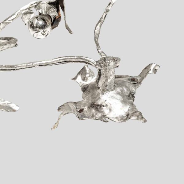 Unique sculptural Silver wrought iron wall or ceiling light by Salvino Marsura