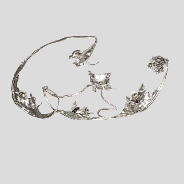 Unique sculptural Silver wrought iron wall or ceiling light by Salvino Marsura