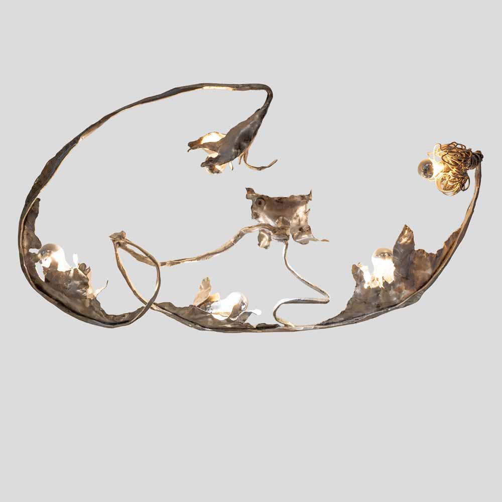 Unique sculptural Silver wrought iron wall or ceiling light by Salvino Marsura-FM2548 (4)