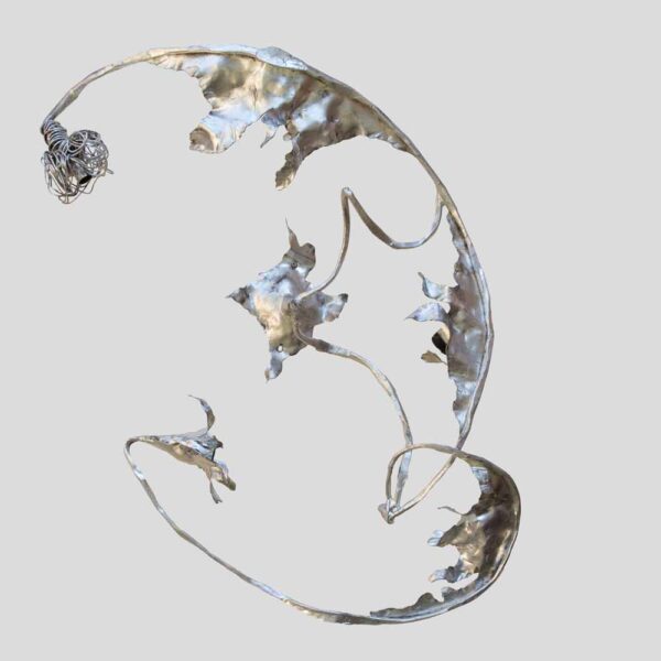 Unique sculptural Silver wrought iron wall or ceiling light by Salvino Marsura