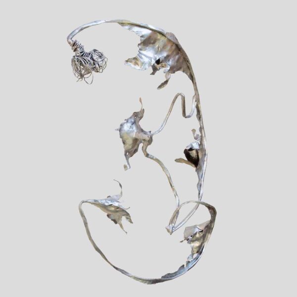 Unique sculptural Silver wrought iron wall or ceiling light by Salvino Marsura