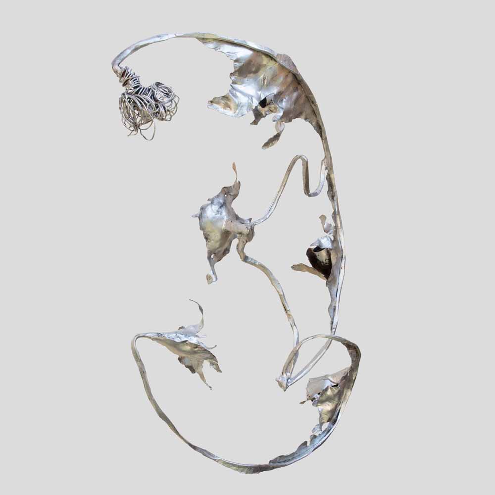 Unique sculptural Silver wrought iron wall or ceiling light by Salvino Marsura-FM2548 (6)