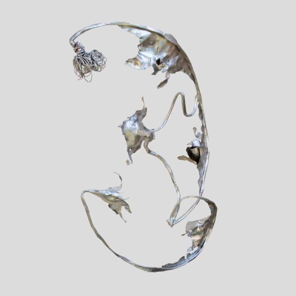 Unique sculptural Silver wrought iron wall or ceiling light by Salvino Marsura