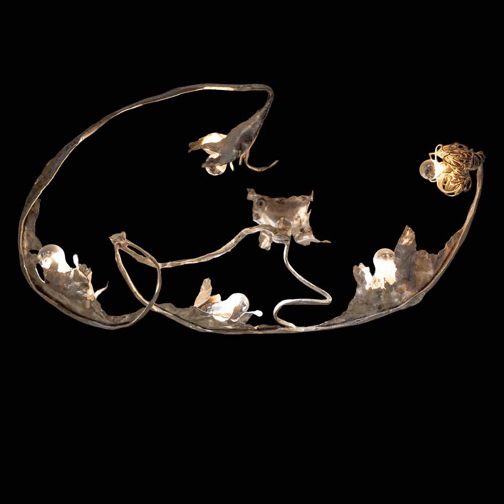 Unique sculptural Silver wrought iron wall or ceiling light by Salvino Marsura-FM2548
