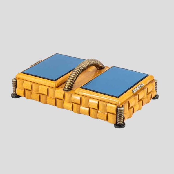 Vintage wooden box with brass decor in Style of Poalo Buffa