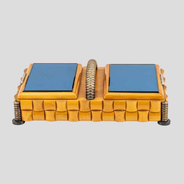Vintage wooden box with brass decor in Style of Poalo Buffa