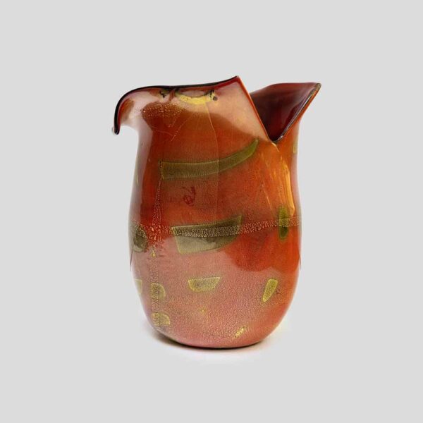 Burnt orange and gold leaf inclusion glass vase by Nichetto