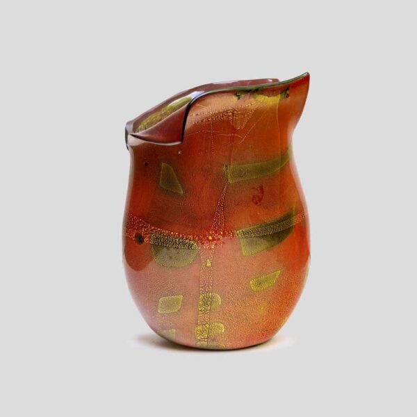 Burnt orange and gold leaf inclusion glass vase by Nichetto